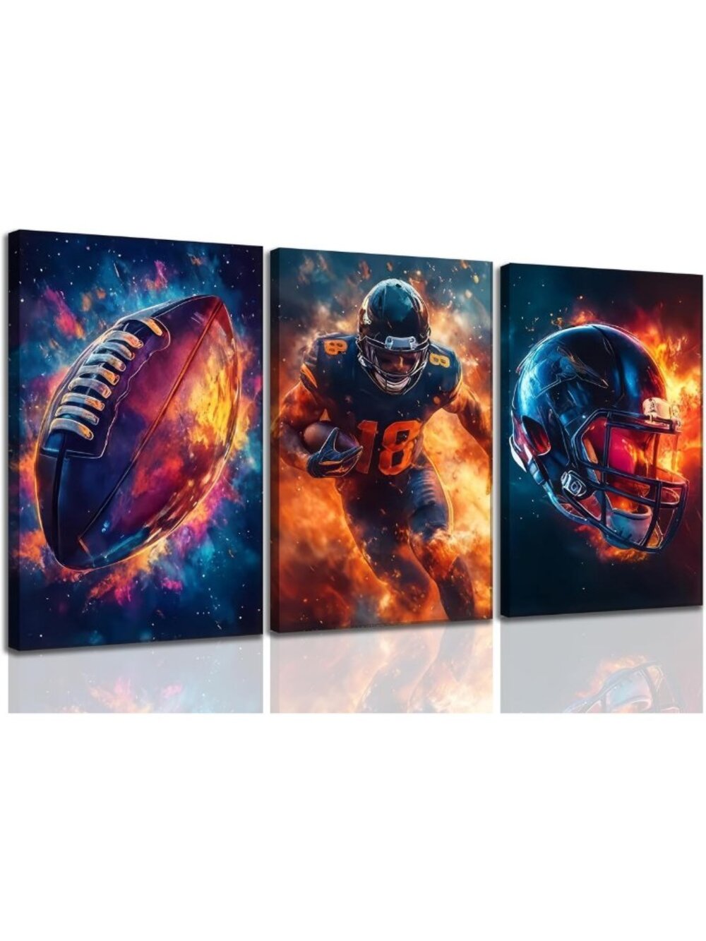 3-Piece Football Canvas Wall Art Set - Cool Sports Decor for Kids & Teens